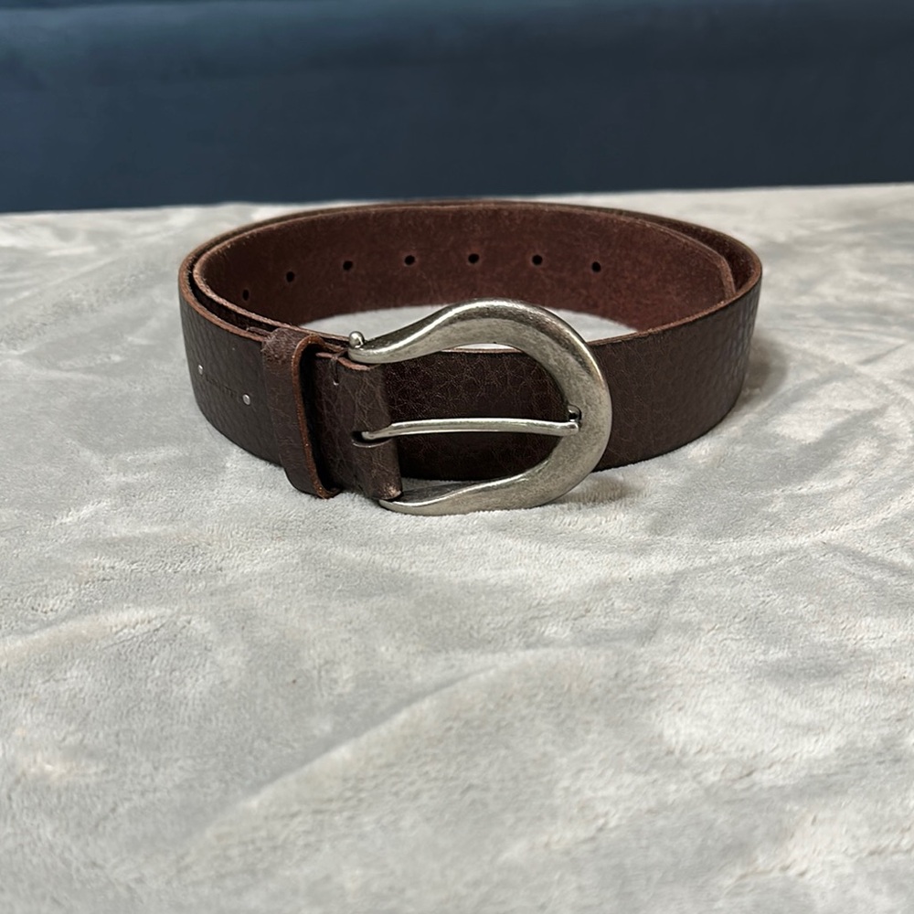 All Saints Brown Leather Belt with Silver Buckle